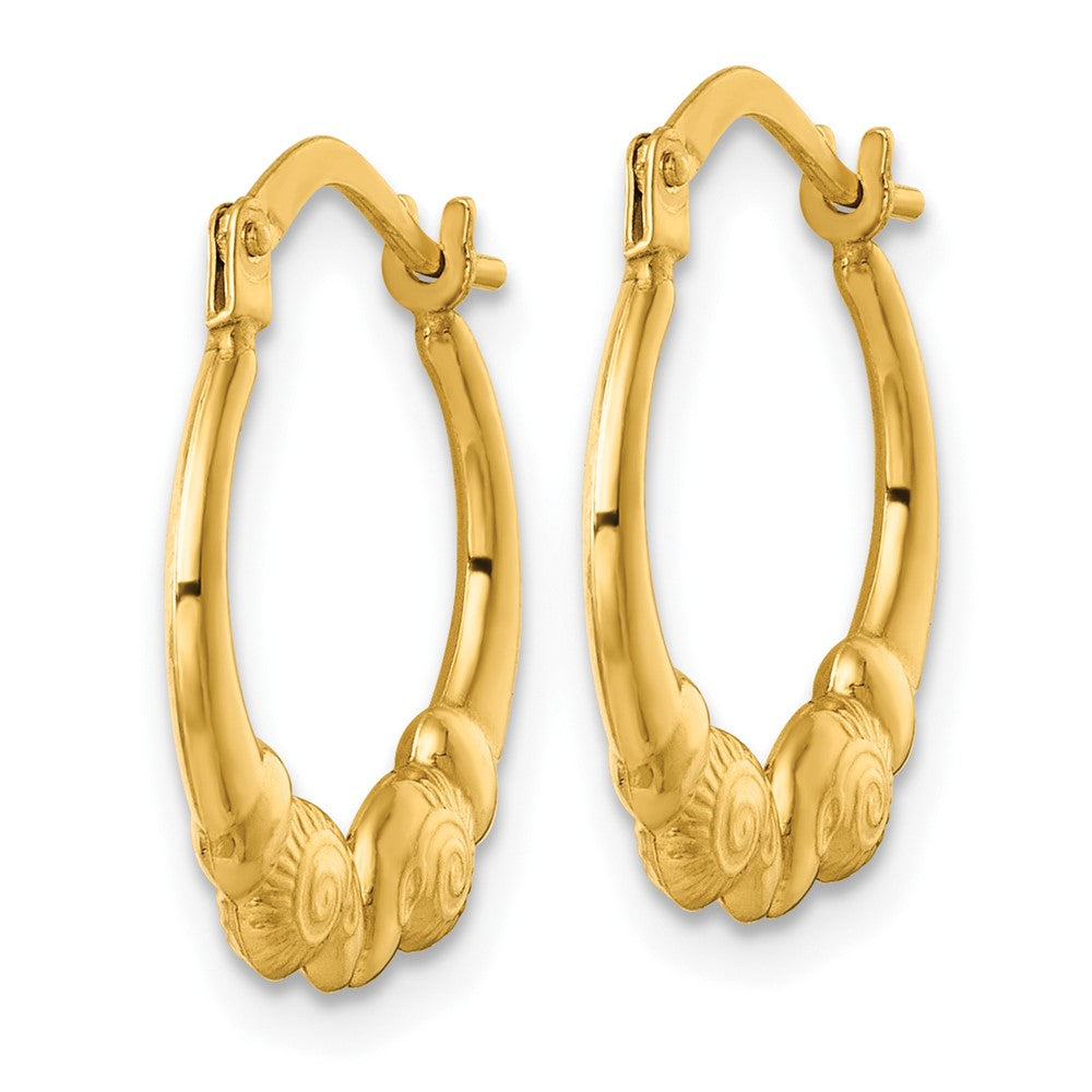 14K Yellow Gold Polished Ram Head Hoop Earrings - Product Photo