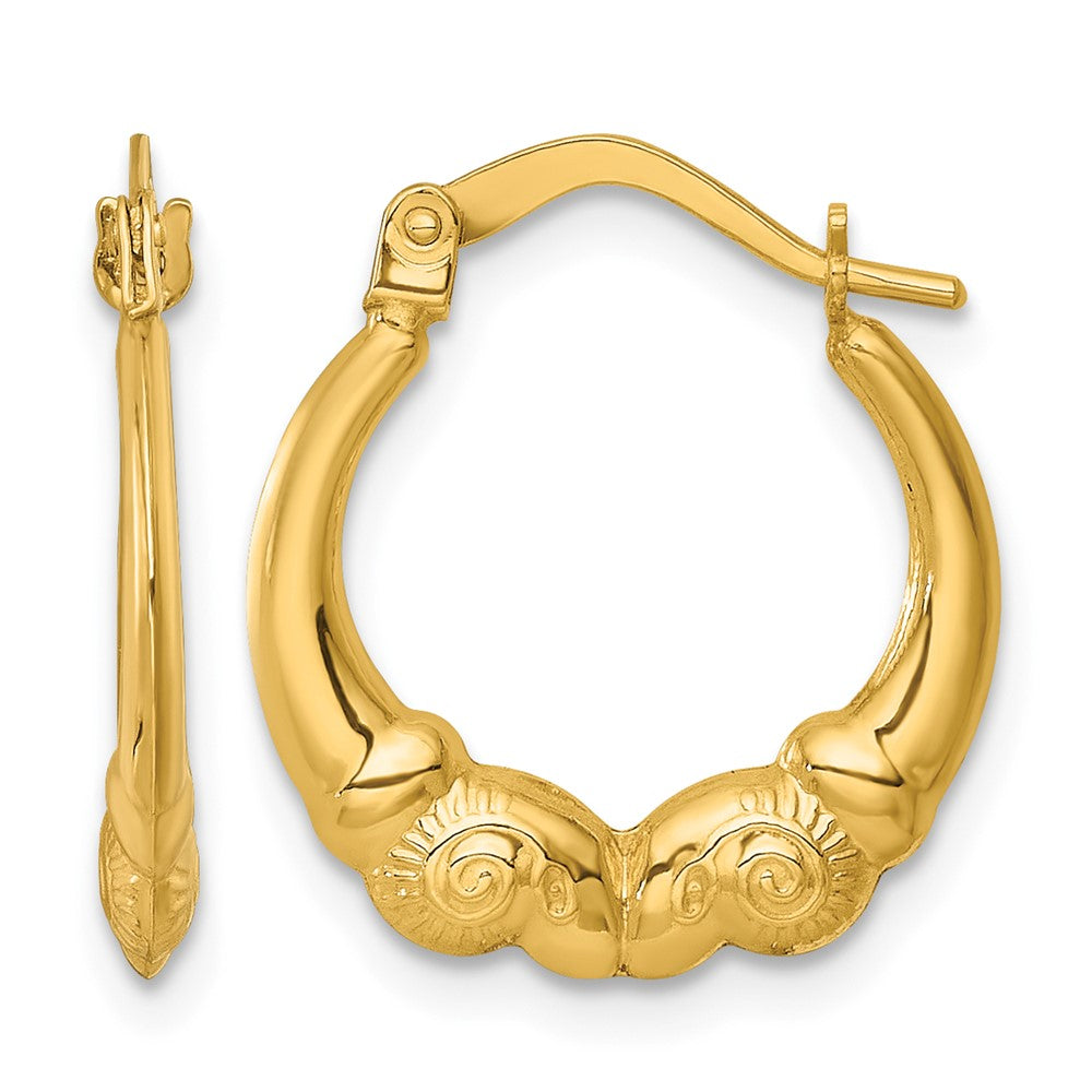 14K Yellow Gold Polished Ram Head Hoop Earrings