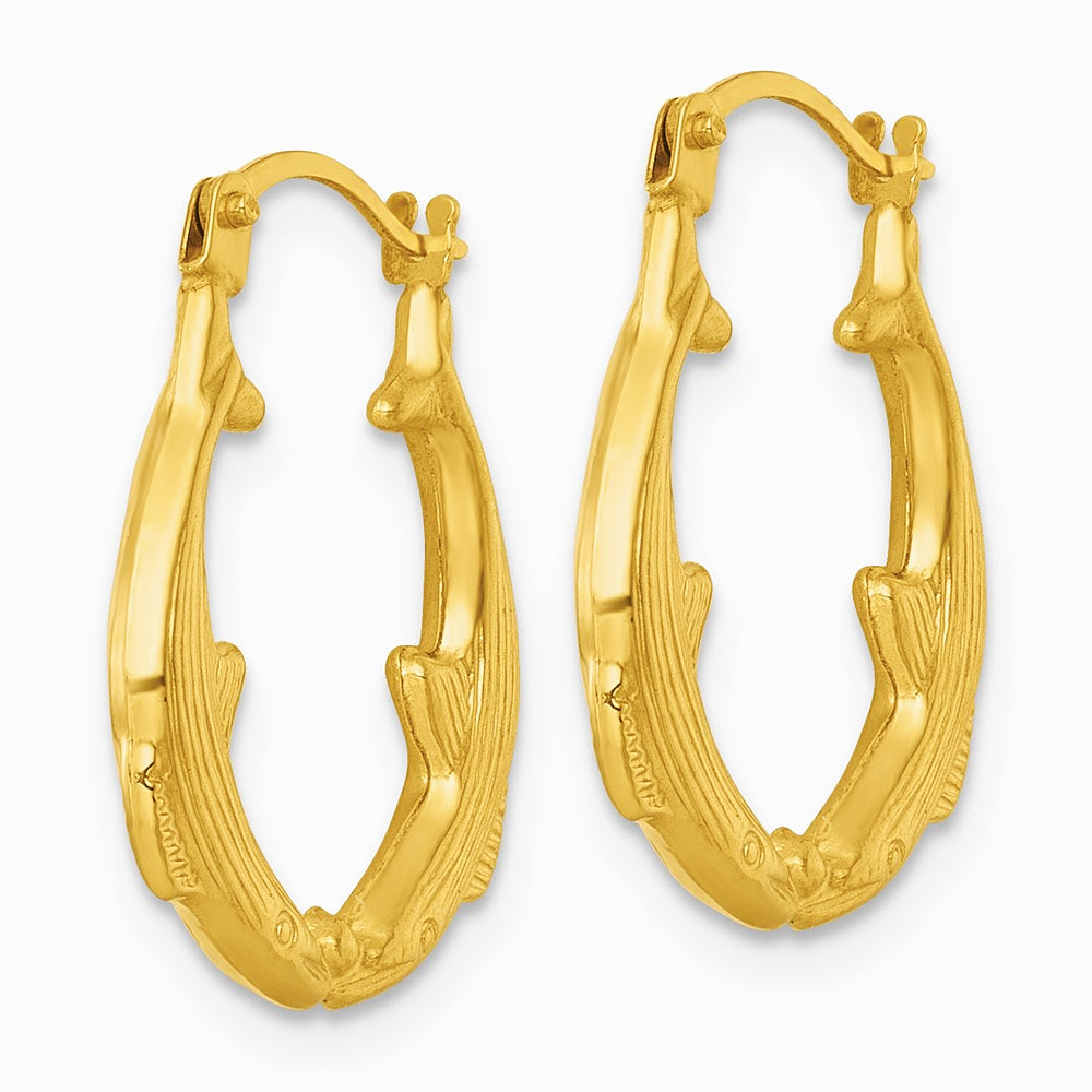 14K Yellow Gold Polished Whale Hoop Earrings - Product Photo
