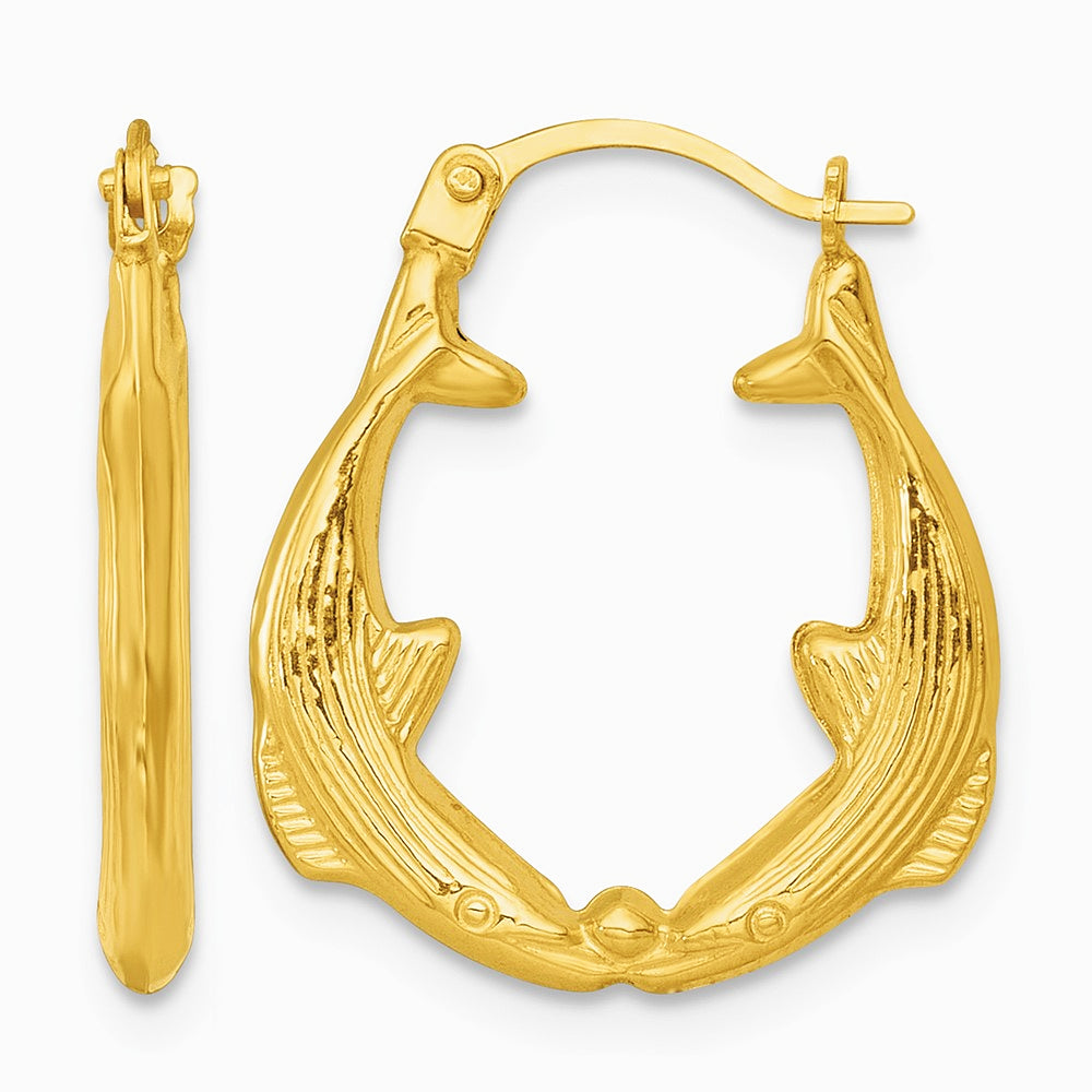 14K Yellow Gold Polished Whale Hoop Earrings - Product Photo