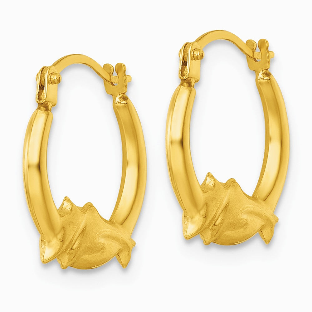 14K Yellow Gold Polished Dolphins Hoop Earrings - Product Photo