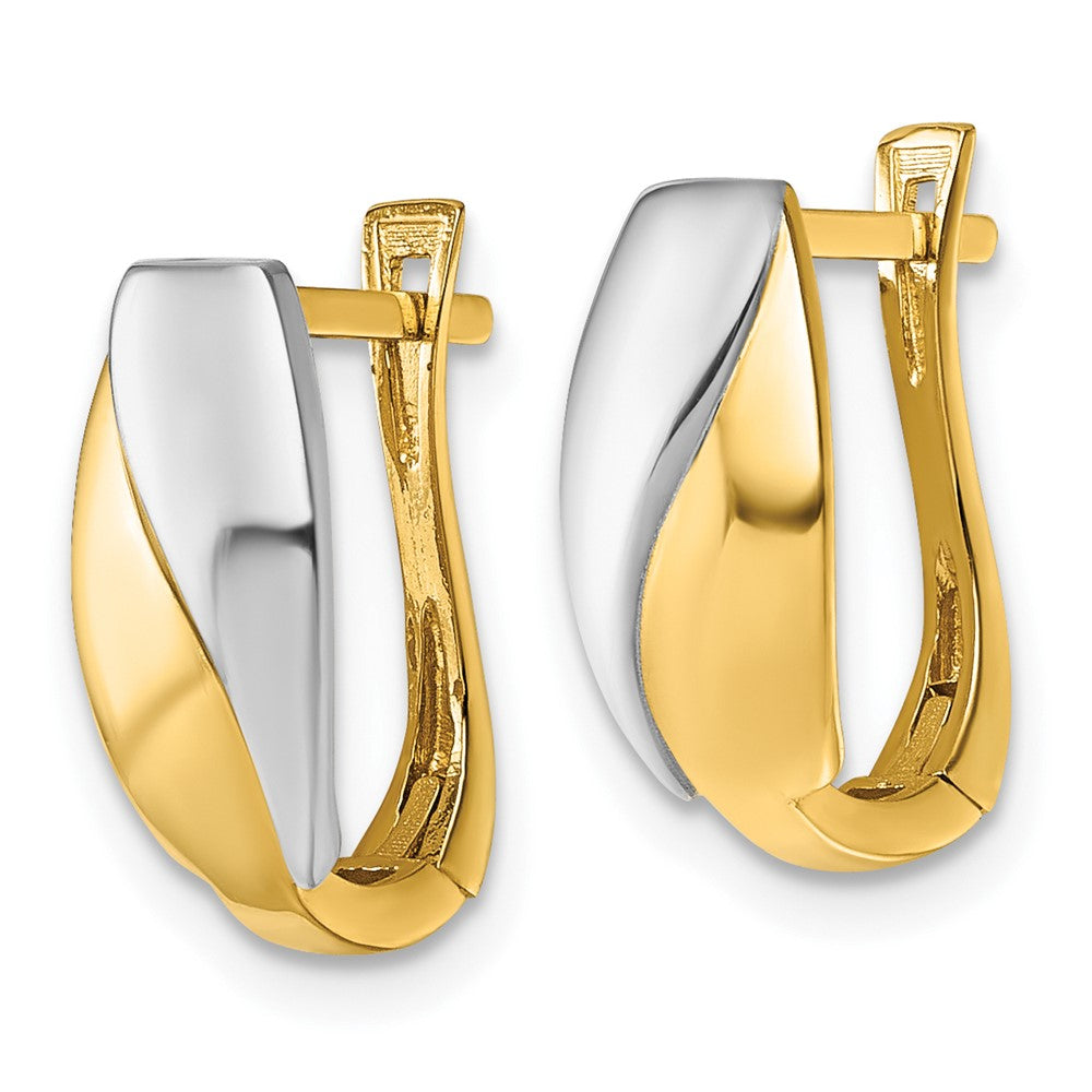 14k w/White Rhodium Polished Hinged Hoop Earrings - Product Photo