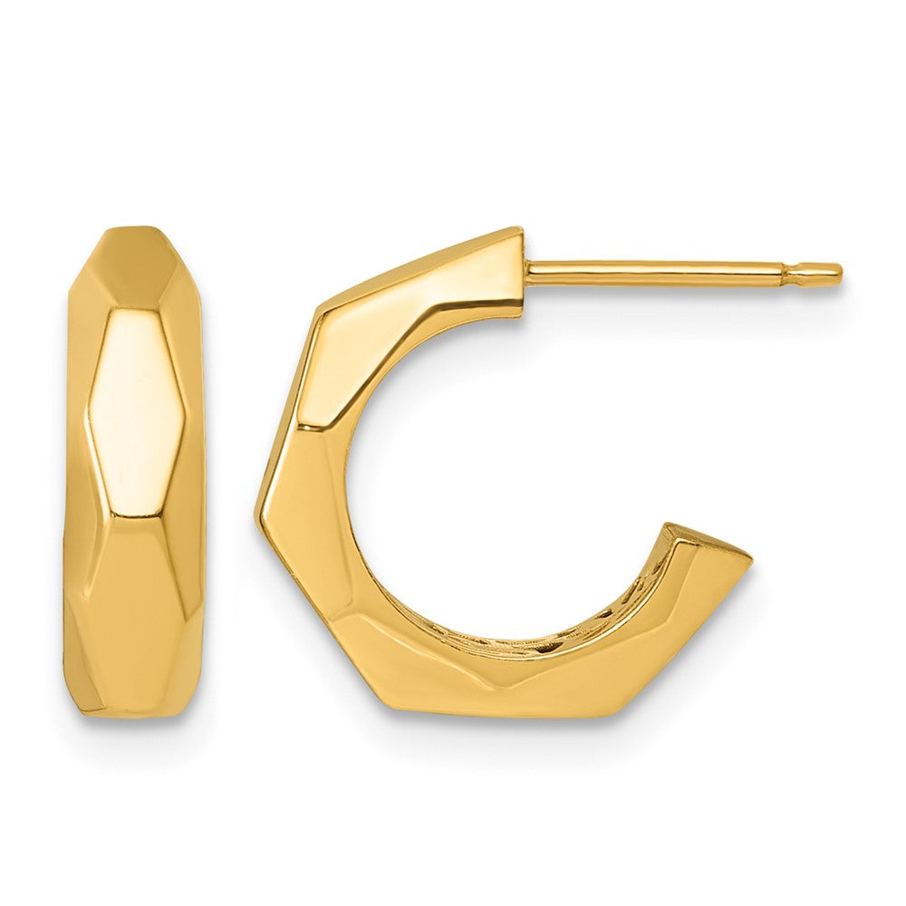 14K Yellow Gold Polished Geometric C-Hoop Post Earrings