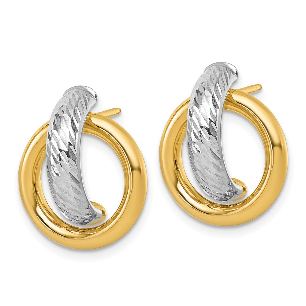 14K and White Rhodium Polished and D/C Post Earrings - Product Photo