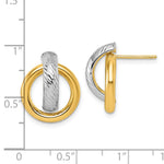 14K and White Rhodium Polished and D/C Post Earrings - Product Photo