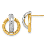 14K and White Rhodium Polished and D/C Post Earrings - Product Photo