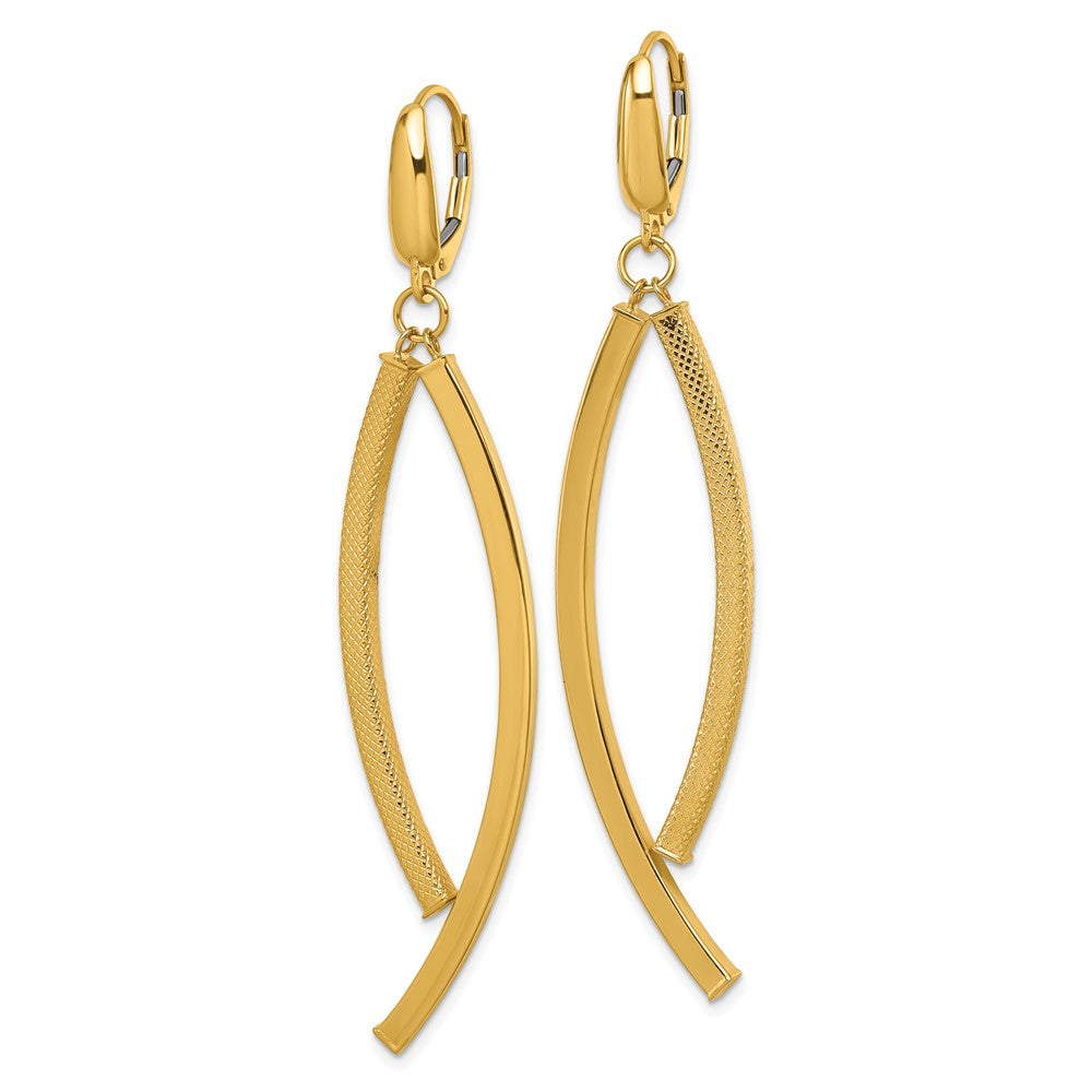 14K Polished and Textured Dangle Bar Leverback Earrings - Product Photo
