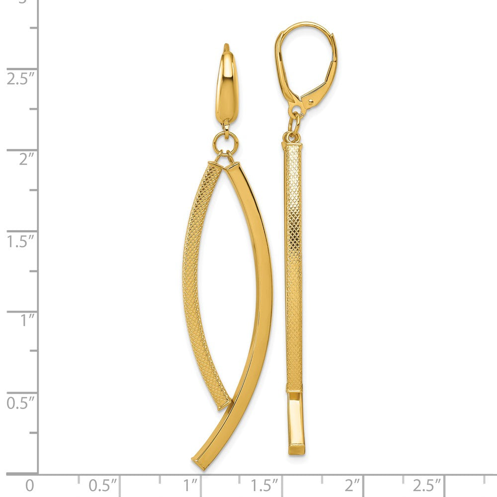 14K Polished and Textured Dangle Bar Leverback Earrings - Product Photo