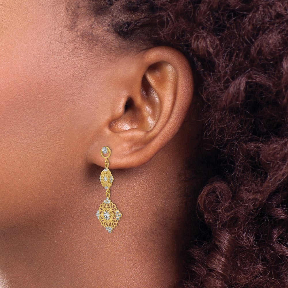 14k Rhodium Diamond-cut Filigree Dangle Earrings - Product Photo