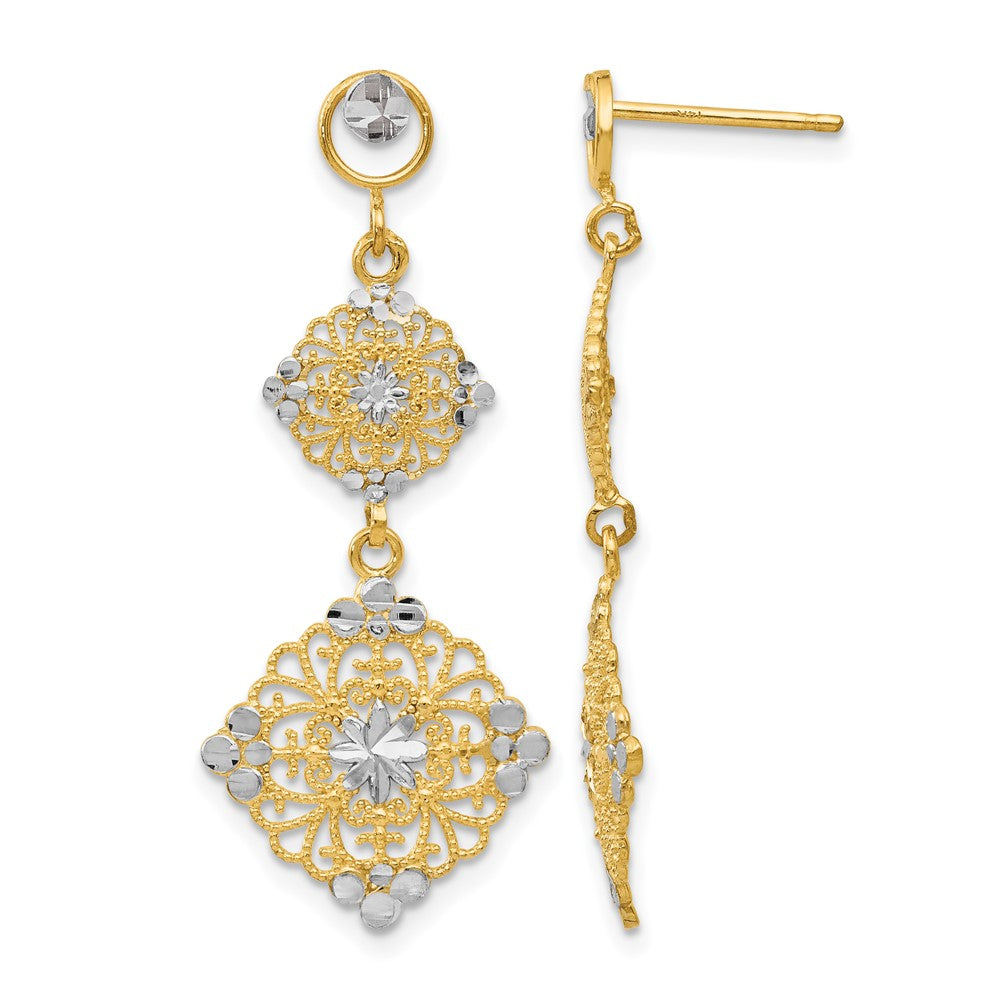 14k Rhodium Diamond-cut Filigree Dangle Earrings - Product Photo