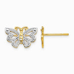 14K Yellow & Rhodium w/ White Rhodium Butterfly Post Earrings - Product Photo