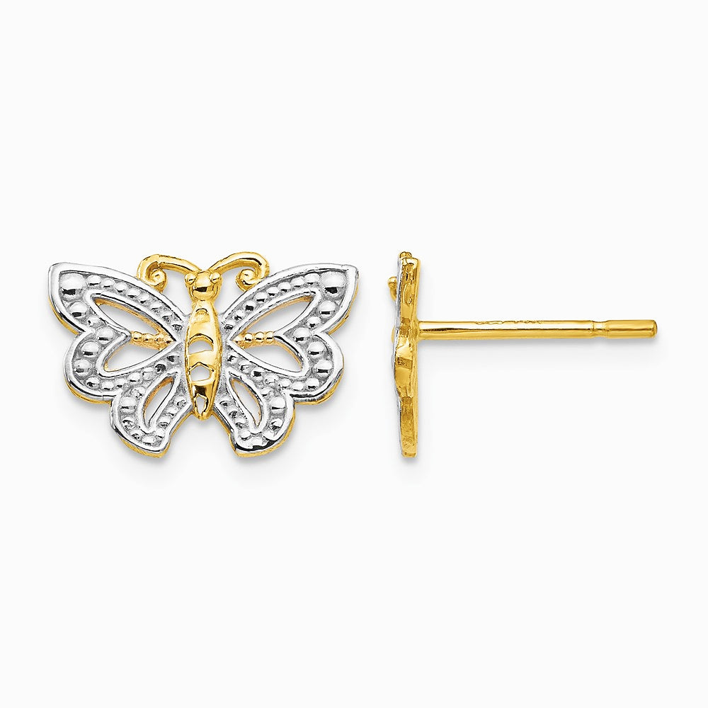 14K Yellow & Rhodium w/ White Rhodium Butterfly Post Earrings - Product Photo
