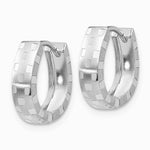 14K White Gold Diamond Cut 4mm Patterned Hinged Hoop Earrings - Product Photo