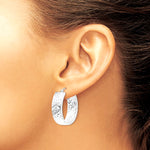 14K White Gold Diamond Cut Hoop Earrings - Product Photo