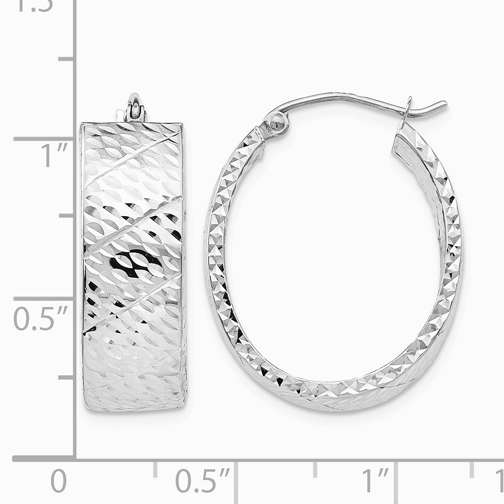 14K White Gold Diamond Cut Hoop Earrings - Product Photo