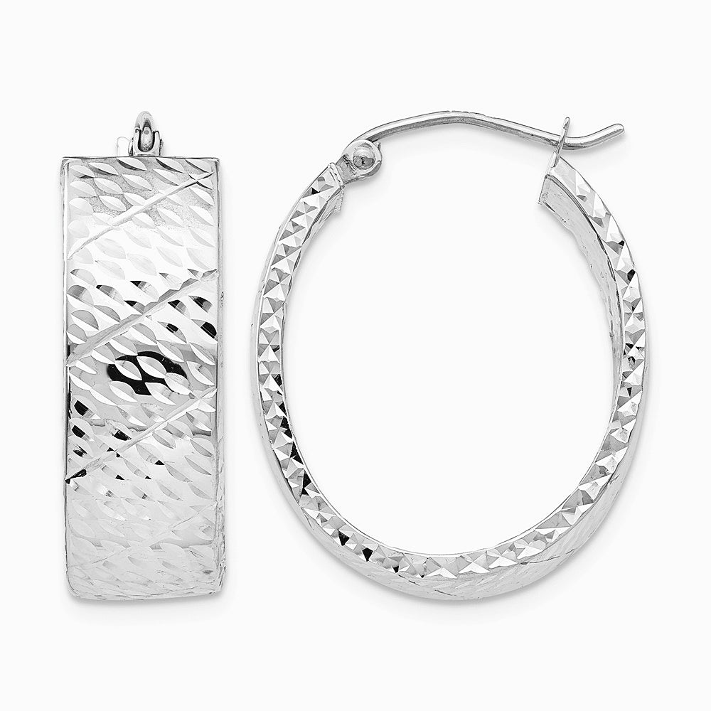 14K White Gold Diamond Cut Hoop Earrings - Product Photo