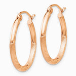 14K Rose Gold Lightweight Satin Diamond Cut Hoop Earrings - Product Photo