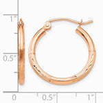 14K Rose Gold Lightweight Satin Diamond Cut Hoop Earrings - Product Photo