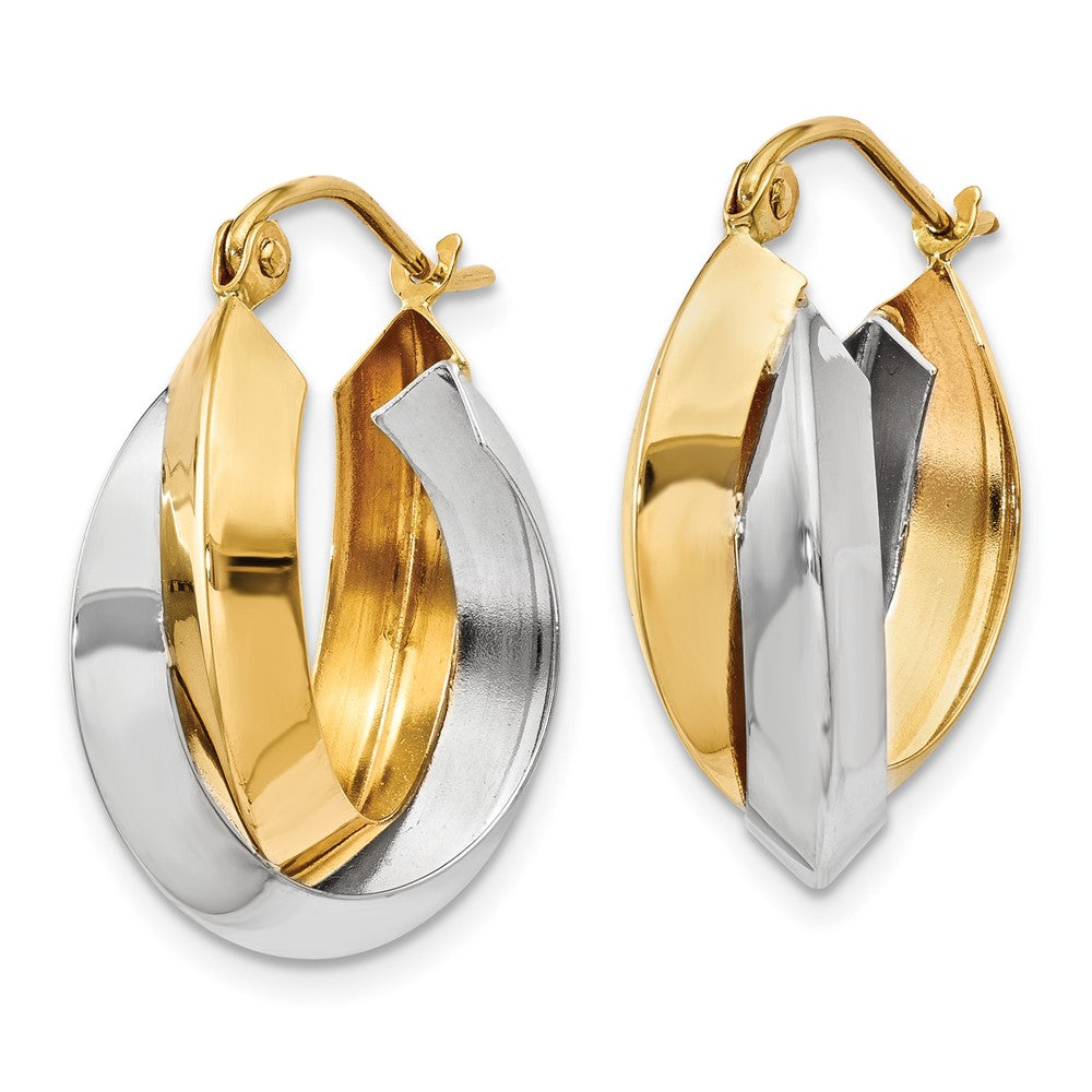 14k Two-tone Polished Knife-edge Double Hoop Earrings - Product Photo