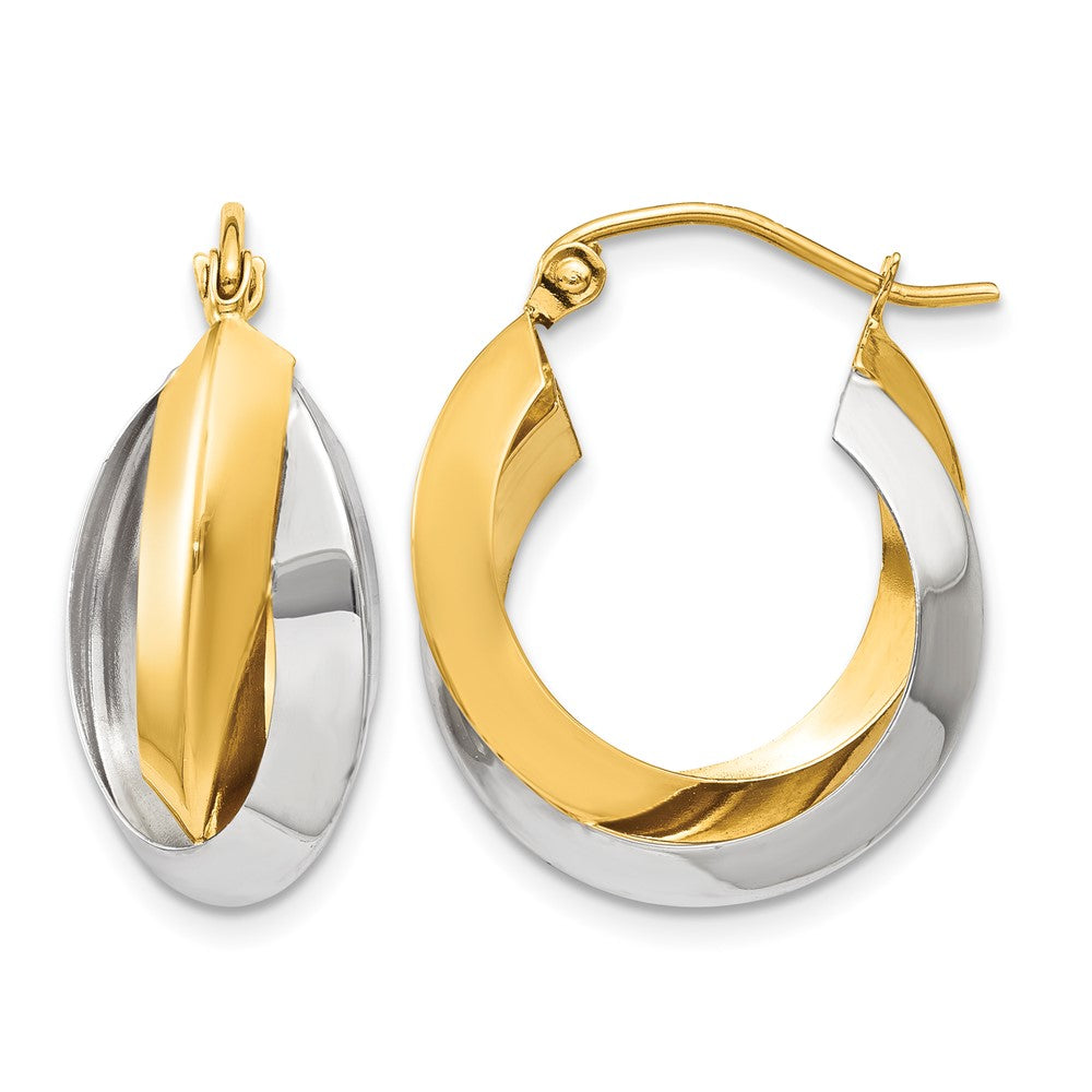 14K Two-tone Polished Knife-edge Double Hoop Earrings