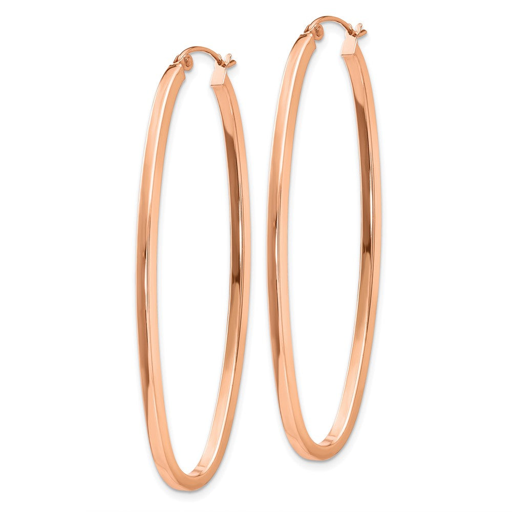 14k Rose 2mm Square Tube Oval Hoop Earrings - Product Photo