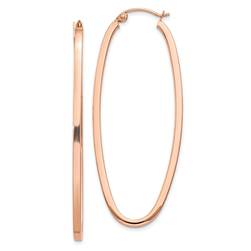 14K Rose 2mm Square Tube Oval Hoop Earrings