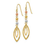 14K Tri-Color Diamond-cut Bead Oval Dangle Earrings - Product Photo