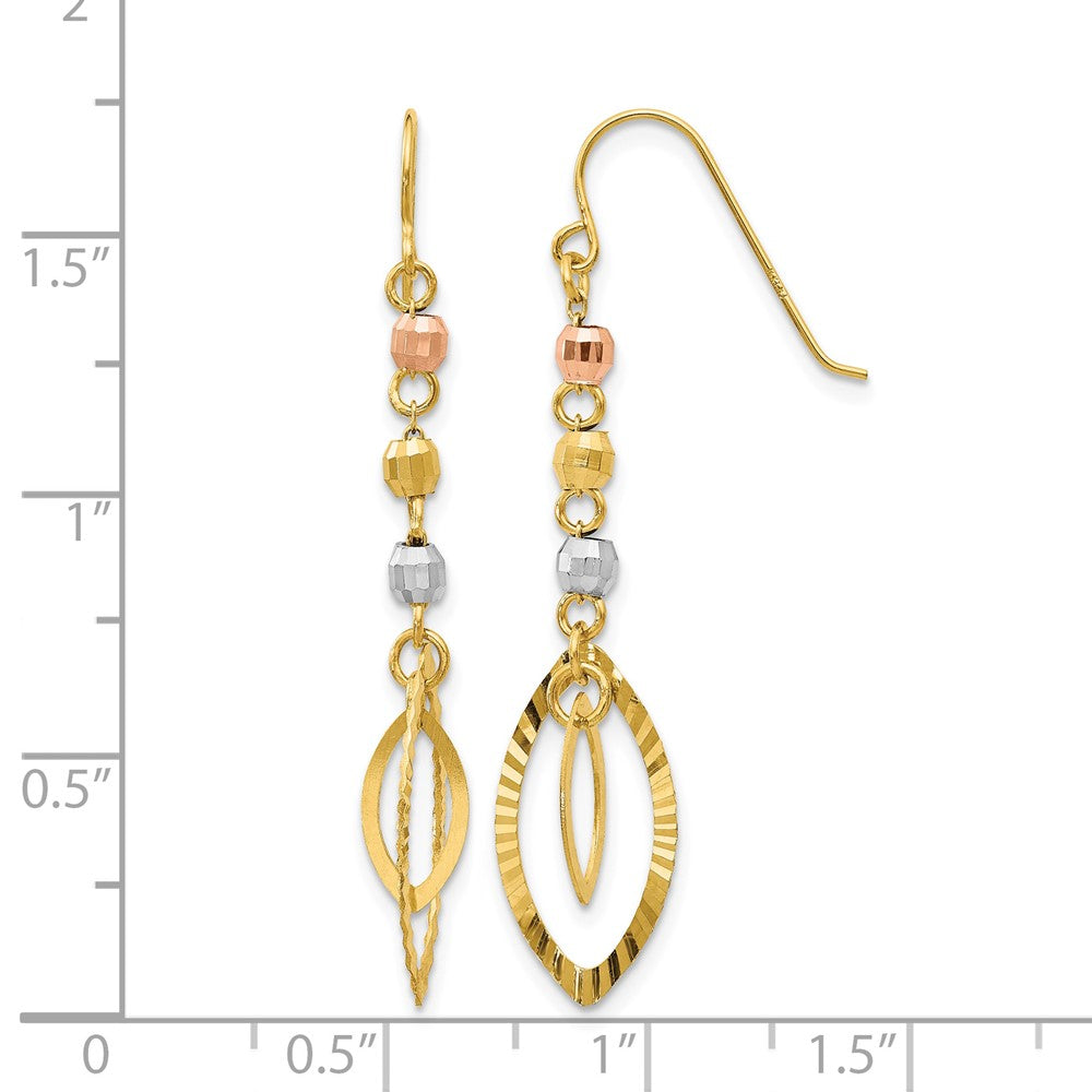 14K Tri-Color Diamond-cut Bead Oval Dangle Earrings - Product Photo