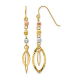 14K Tri-Color Diamond-cut Bead Oval Dangle Earrings - Product Photo