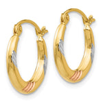 14k & White & Rose Rhodium Polished & Textured Hoop Earrings - Product Photo