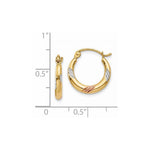 14k & White & Rose Rhodium Polished & Textured Hoop Earrings - Product Photo