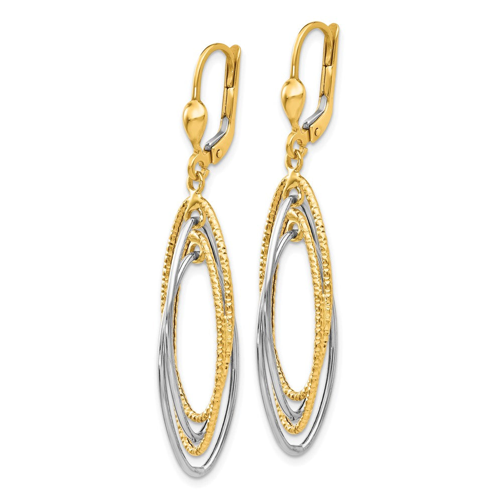 14K Two-Tone Textured and Polished Dangle Leverback Earrings - Product Photo