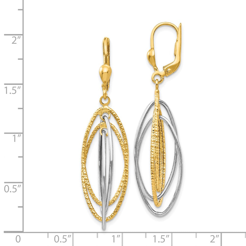 14K Two-Tone Textured and Polished Dangle Leverback Earrings - Product Photo