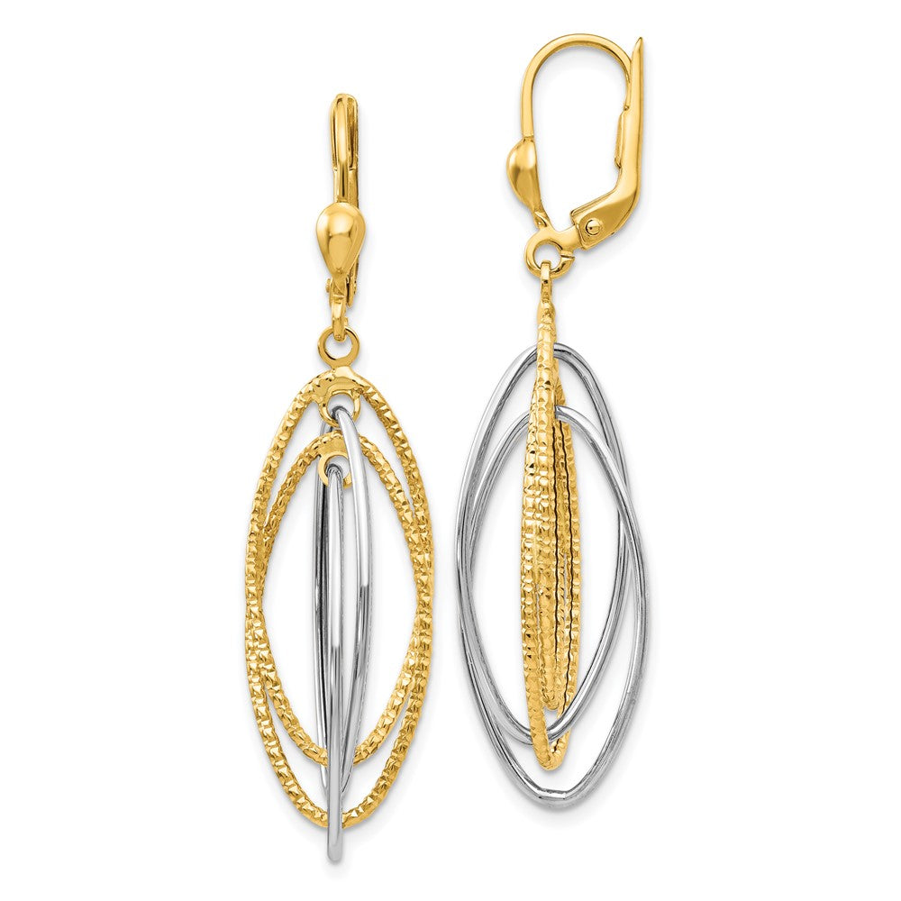 14K Two-Tone Textured and Polished Dangle Leverback Earrings - Product Photo