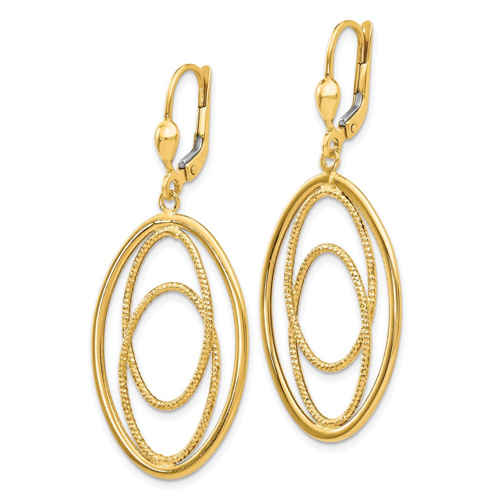 14K Gold Textured and Polished Dangle Leverback Earrings - Product Photo