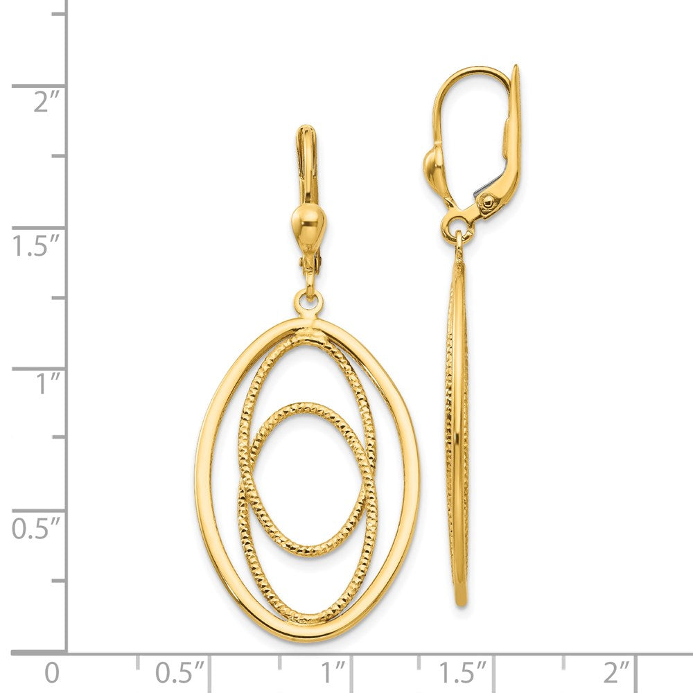 14K Gold Textured and Polished Dangle Leverback Earrings - Product Photo