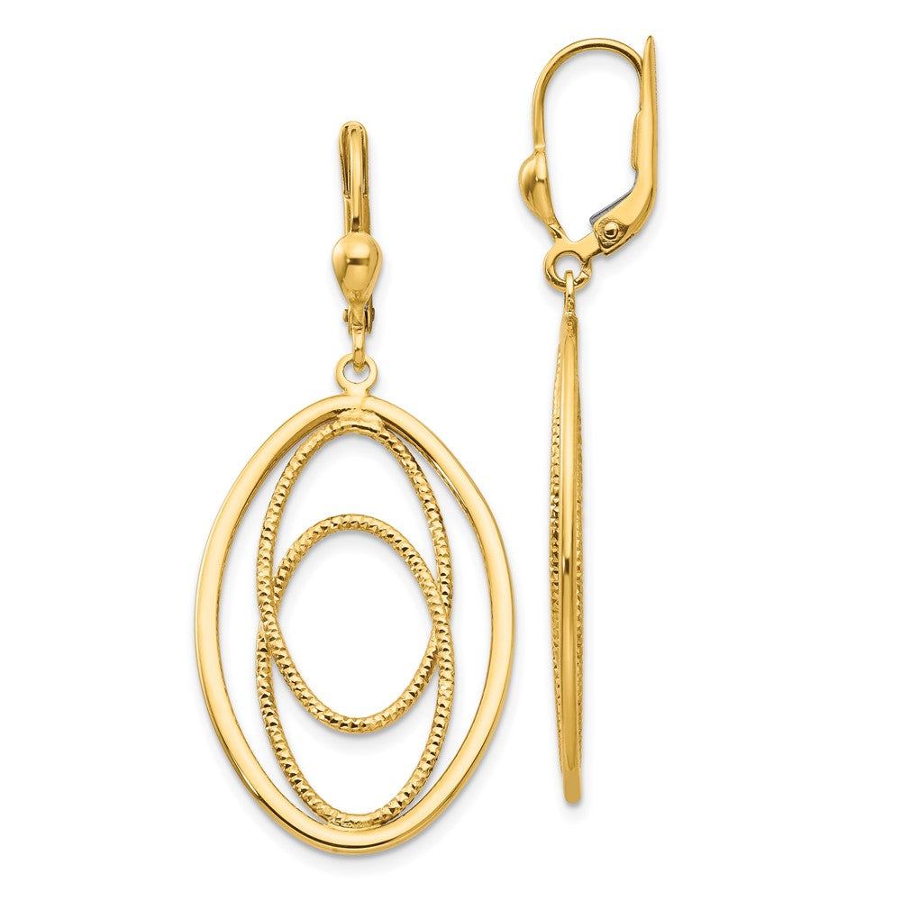 14K Yellow Gold Gold Textured and Polished Dangle Leverback Earrings