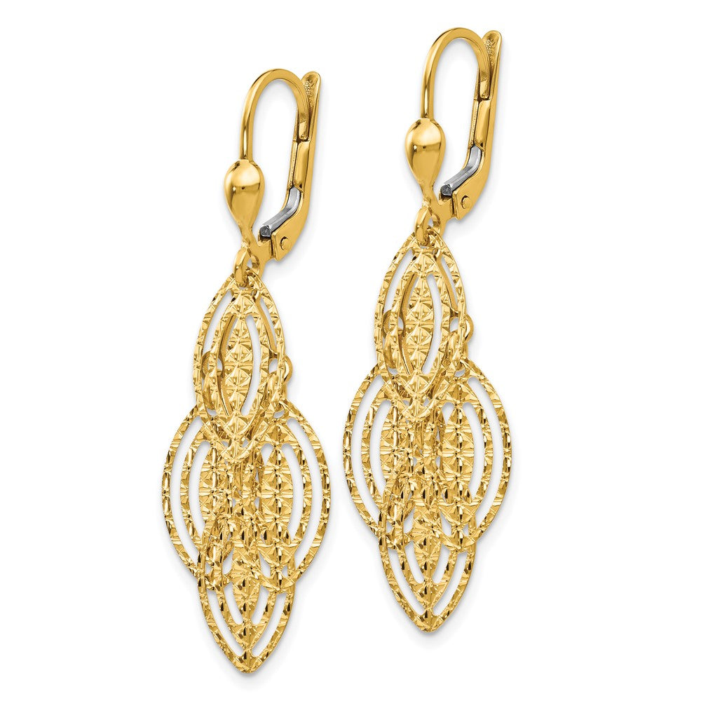 14K Gold Textured and Polished Dangle Leverback Earrings - Product Photo