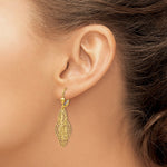 14K Gold Textured and Polished Dangle Leverback Earrings - Product Photo