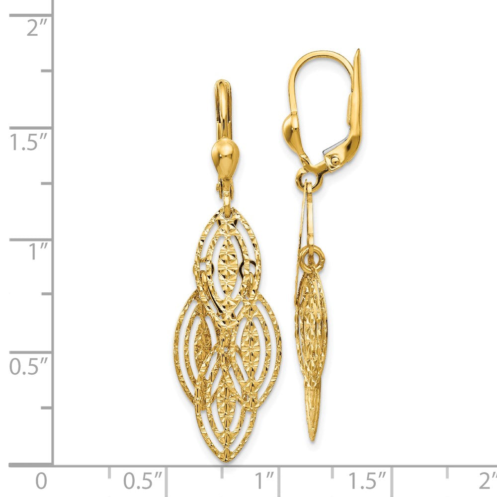 14K Gold Textured and Polished Dangle Leverback Earrings - Product Photo