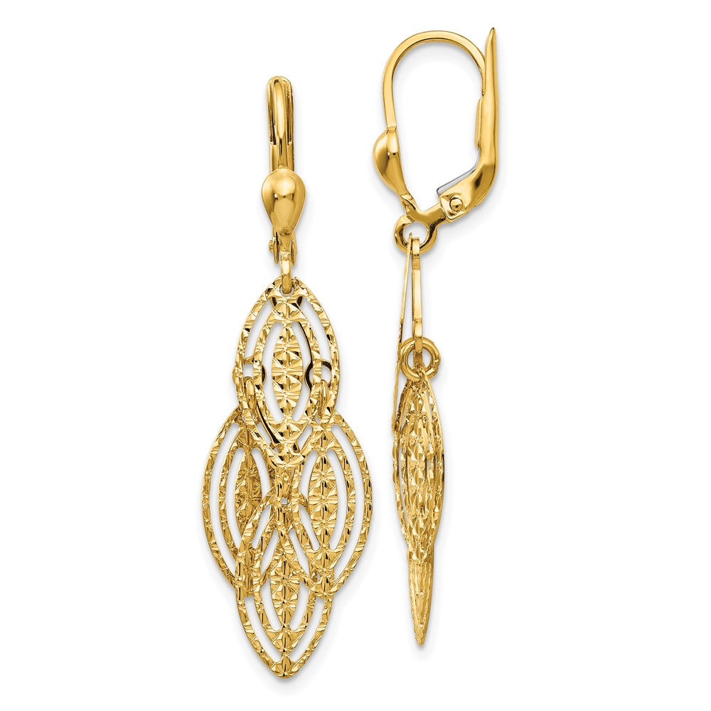 14K Yellow Gold Gold Textured and Polished Dangle Leverback Earrings
