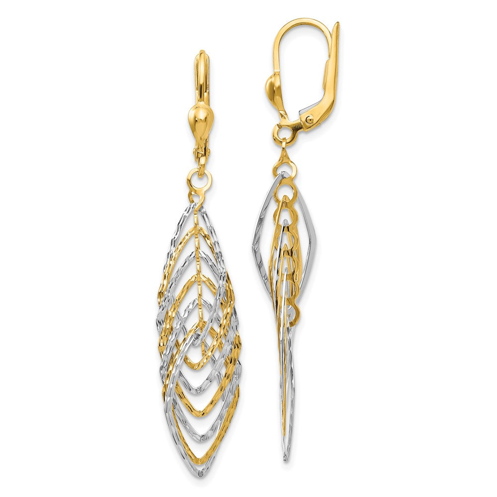 14K Two-tone Polished Diamond-cut Dangle Leverback Earrings - Product Photo