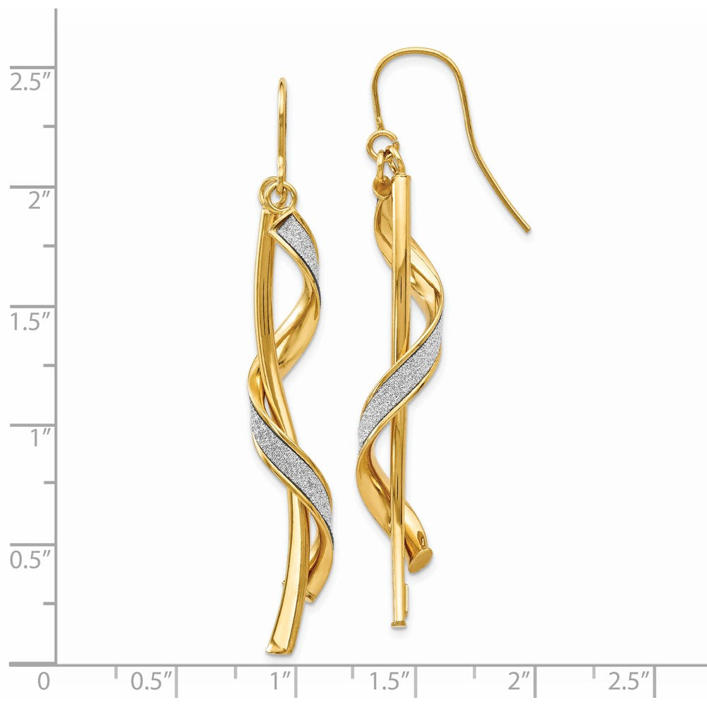 14k Polished Glitter Infused Spiral Dangle Earrings - Product Photo