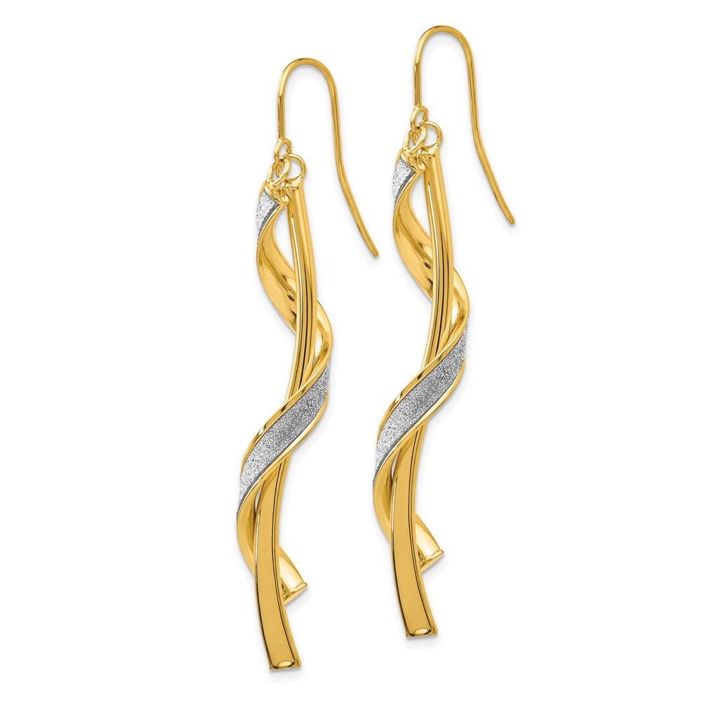 14k Polished Glitter Infused Spiral Dangle Earrings - Product Photo
