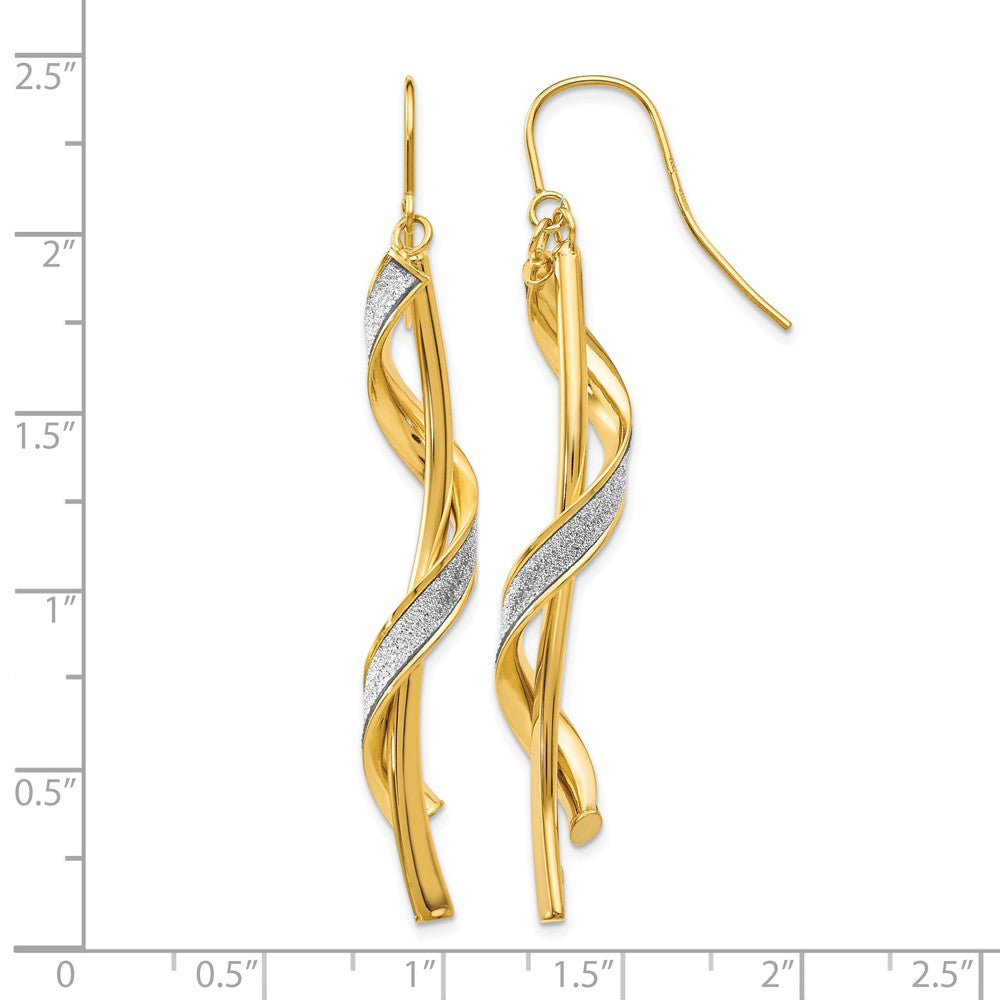 14k Polished Glitter Infused Spiral Dangle Earrings - Product Photo