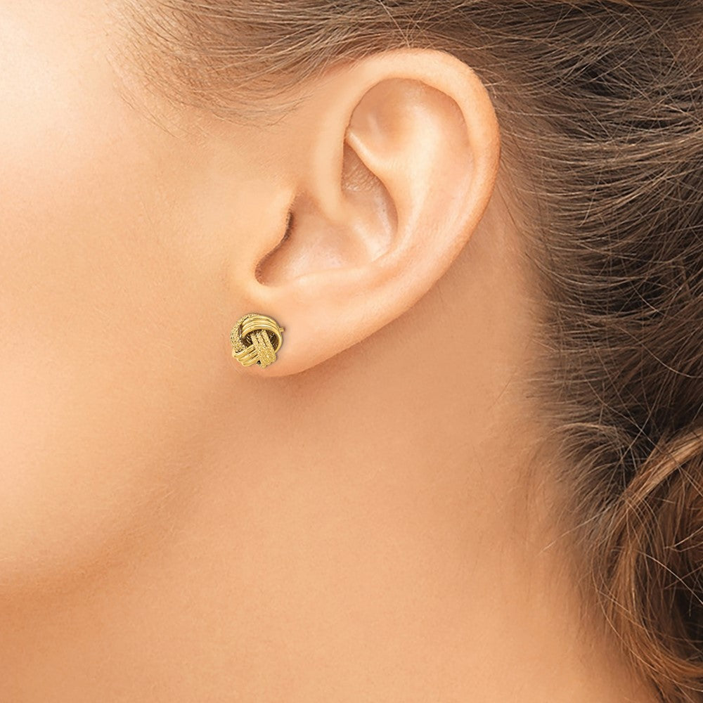 14k Polished Textured Love Knot Post Earrings - Product Photo