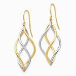 14K Two-Tone Twisted Polished Dangle Shepherd Hook Earrings - Product Photo
