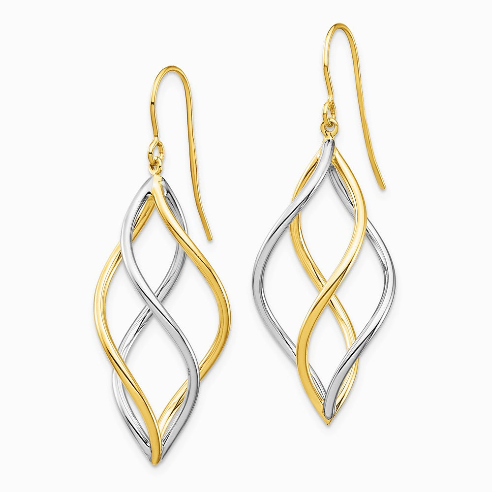 14K Two-Tone Twisted Polished Dangle Shepherd Hook Earrings - Product Photo