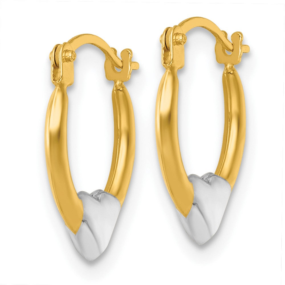 14K Yellow & Rhodium with White Rhodium Polished Heart Hoop Earrings - Product Photo