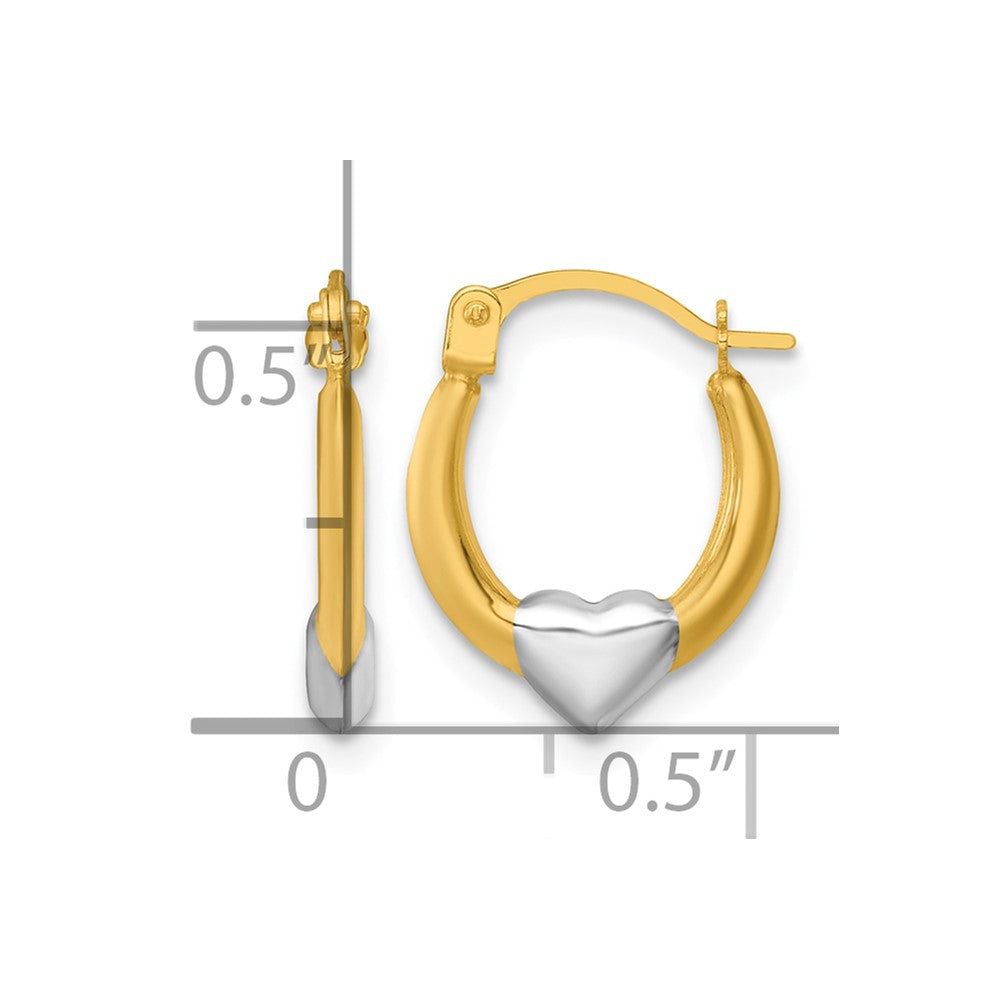 14K Yellow & Rhodium with White Rhodium Polished Heart Hoop Earrings - Product Photo